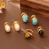 Tiger Eye Blue Turquoise Style Ear Cuff Earrings, Elegant Fashion Simple Vintage Romantic Goddess Style Statement Jewelry for Women, Chic Everyday