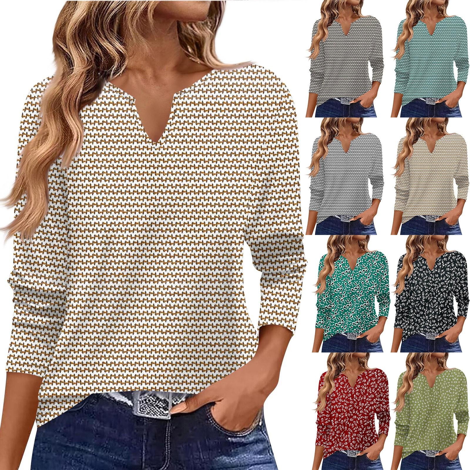 

V-neck Women s Casual Long-sleeved Retro Solid Color Small V-neck T-shirt Top XL