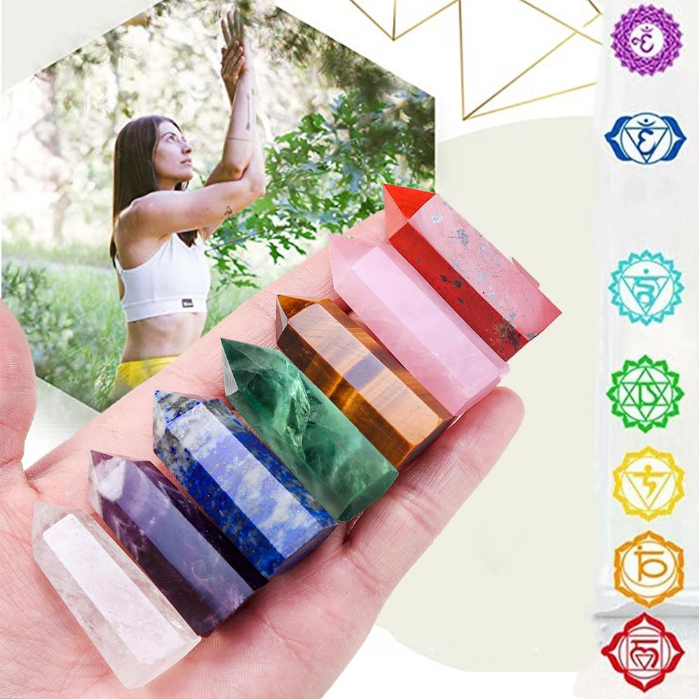 Natural Stone And Crystals Point Wand 7Pcs Set Reiki Healing Stone Rose Quartz Amethyst Mineral Stones Crystal Crafts Home Decor