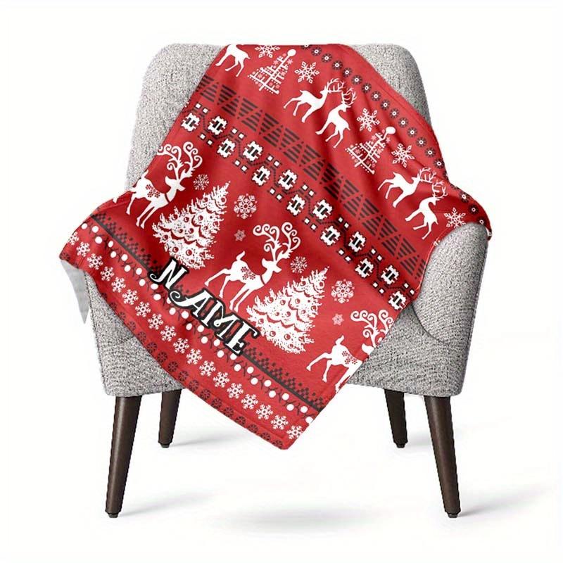 Christmas Deer Christmas Tree Customized Your Name Blanket Warm Comfortable Soft Blanket For Chair Office Sofa Bed Sofa Office Camping Suitable For