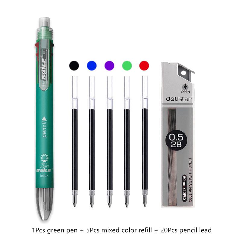 6 in 1 Multifunctional Pen 0.7 mm Ballpoint Pen 5 Colors and 0.5 mm Mechanical Pencil in One Pen for School Office Supplies