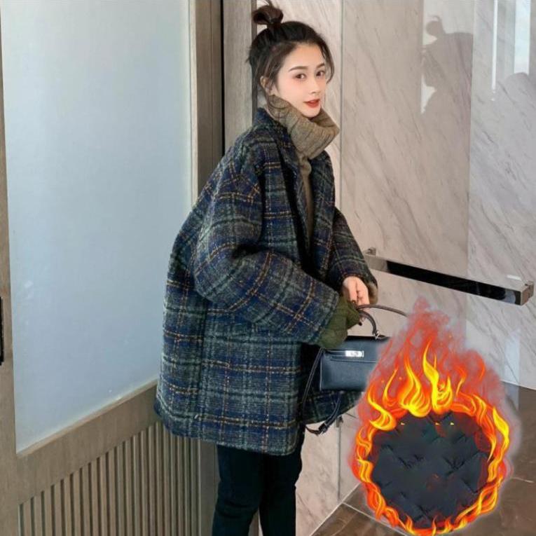 Checkered Coat for Women Autumn Winter Korean Edition Retro Western Style Reduced Age Small Fragrant Whisper Coat for Women
