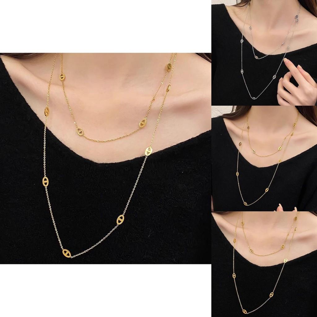 Titanium 120cm Chic Steel Necklace With Unique Pig Nose Design Ideal For Lovers Fashion