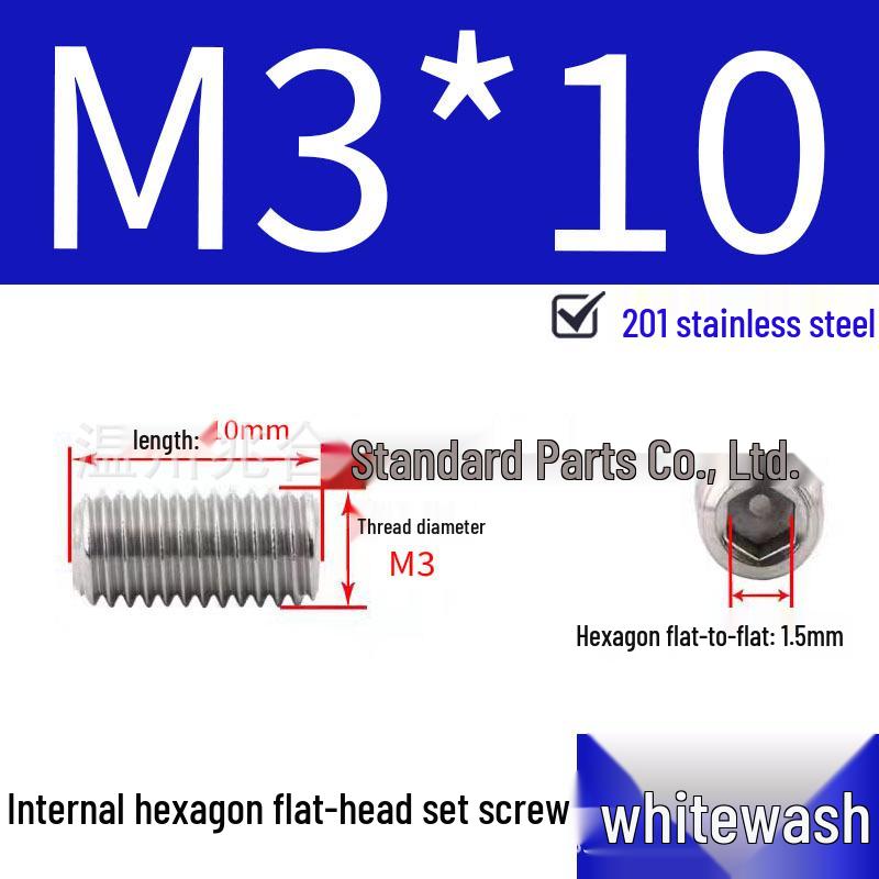 201 Stainless Steel Headless Set Screw - Flat End Socket Screw