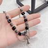 Gothic Cross Pendant Necklace Unisex Black Beaded Hip Hop Chain Trendy Retro High-grade Sense High Street Jewelry Accessories