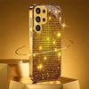 Golden Checkered Pattern Glass PhoneCase for Samsung Galaxy S26 S25 S24 S23 S22 FE Ultra Plus Built-in Glass Gold Exquisite