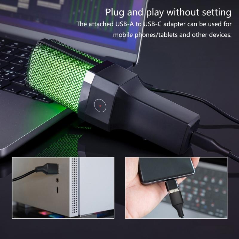 Upgrades Desktop Microphone Set 7 Color LED USB Plugs & Plays Connectivity Versatile Condenser Microphone with Stand