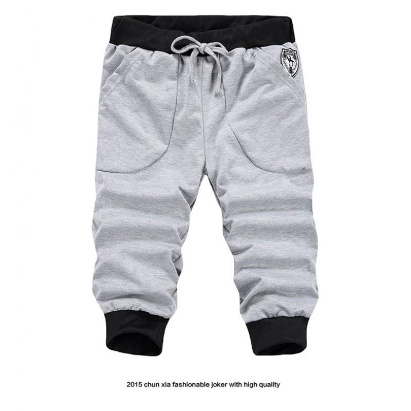 Mens Slim Fit 7/8 Length Casual Pants Solid Color Cotton Blend Stretch Trousers Youth