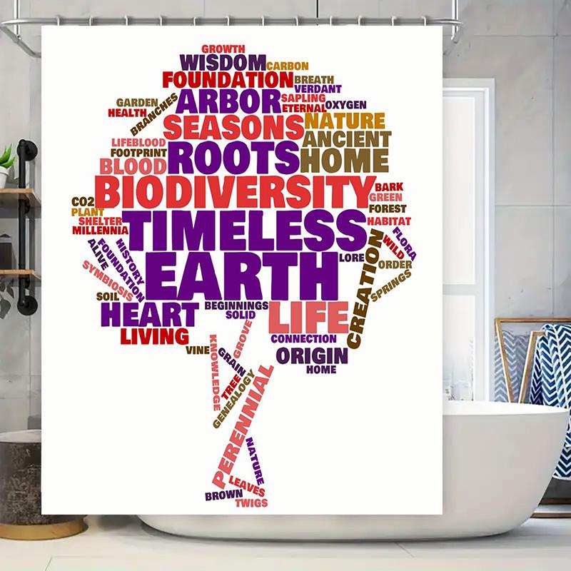 

Bathroom Decor Shower Curtain Featuring A Colorful Tree-Shaped Word Cloud Design With Themes Like Nature, Biodiversity, Earth, A W60H190(CM)-1 Pcs