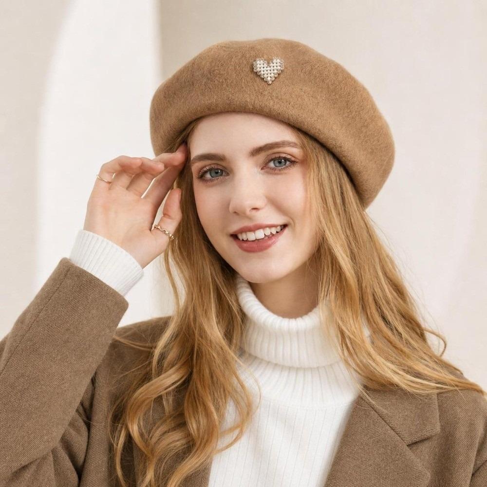 Retro Winter Wool Berets Hat Heart Shape Felt Berets Fashion French Artist Hat Lady