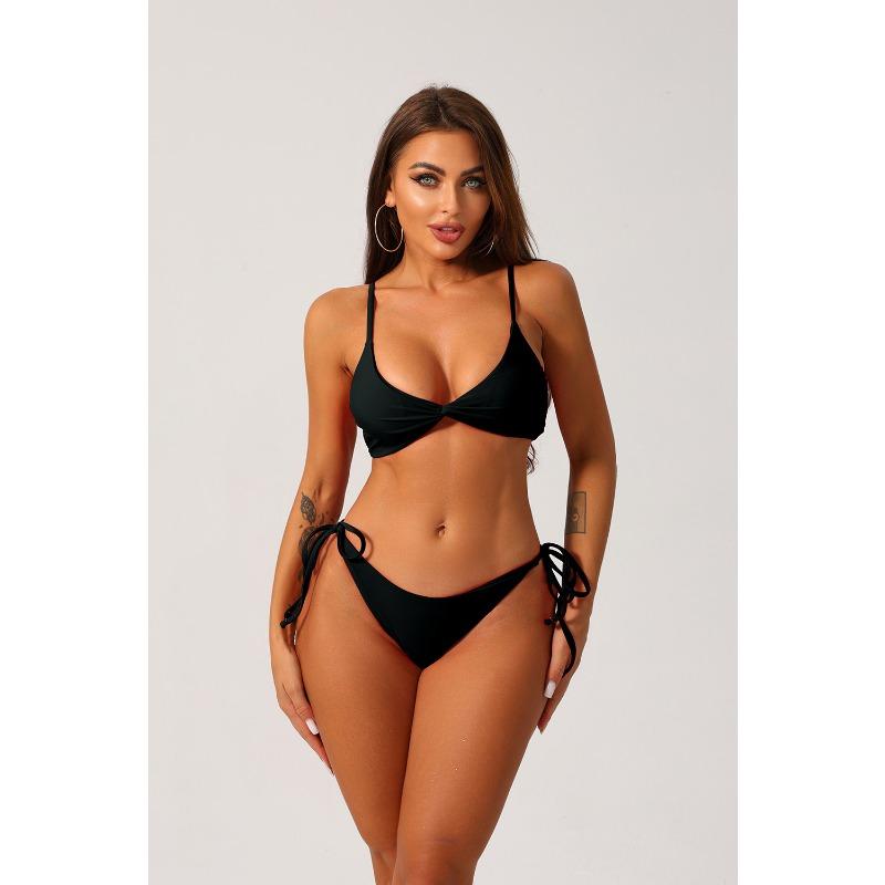 Women's Red Twist Front & Side Tie Two-Piece Bikini Swimsuit