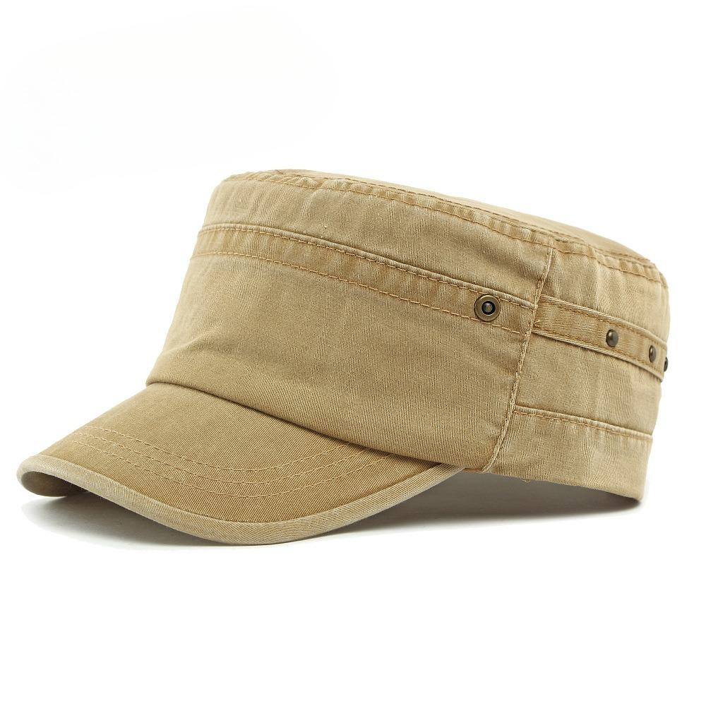 Unisex Vintage Washed Cotton Military Cap Summer Outdoor Sun Protection Flat Top Hat Fashion Cadet Hat Army Style Peaked Cap Casual Sport Hat
