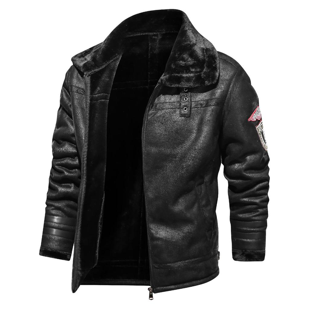 Men's Fur One-piece Jacket, Warm and Thick, Plus Size Casual Motorcycle Retro Jacket