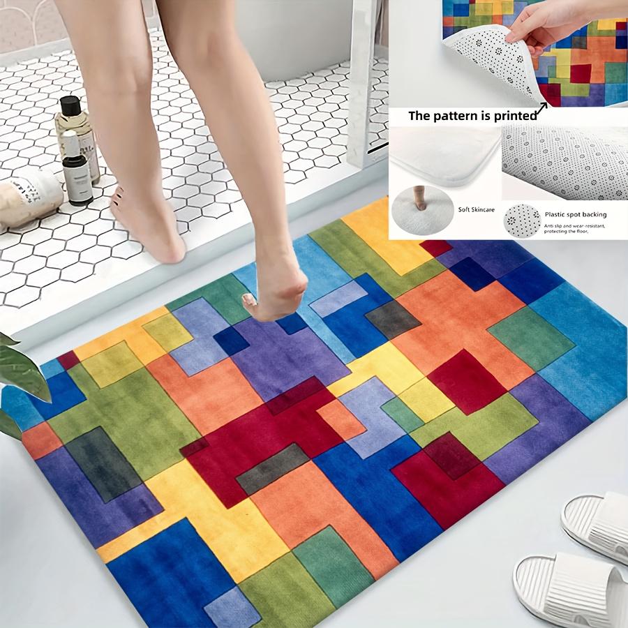 Colorful Abstract Checkered Bath Mat – Soft Flannel Non-Slip Rug for Bathroom, Kitchen, Bedroom & Office, Stylish Home Decor