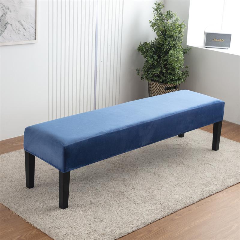 Household solid color all-inclusive velvet dining chair cover thickened elastic piano stool bench cover long chair cover Plush bench cover