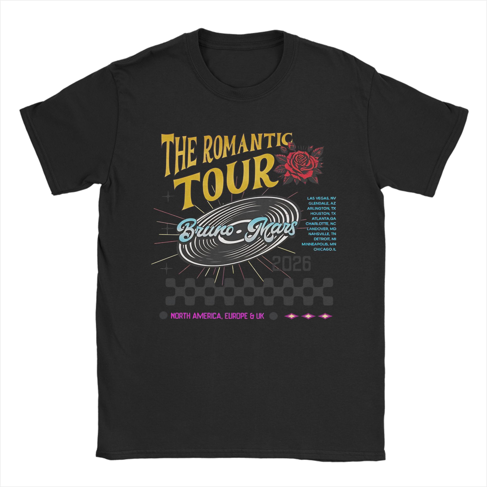 

Мужская футболка Bruno Mars The Romantic Tour 2026 100% Хлопок Новинка Футболки С круглым вырезом Футболка С коротким рукавом Топы с принтом 2XL