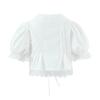 2025 Autumn Women's White Mesh Shirt with Doll Collar & Lace Puff Sleeves