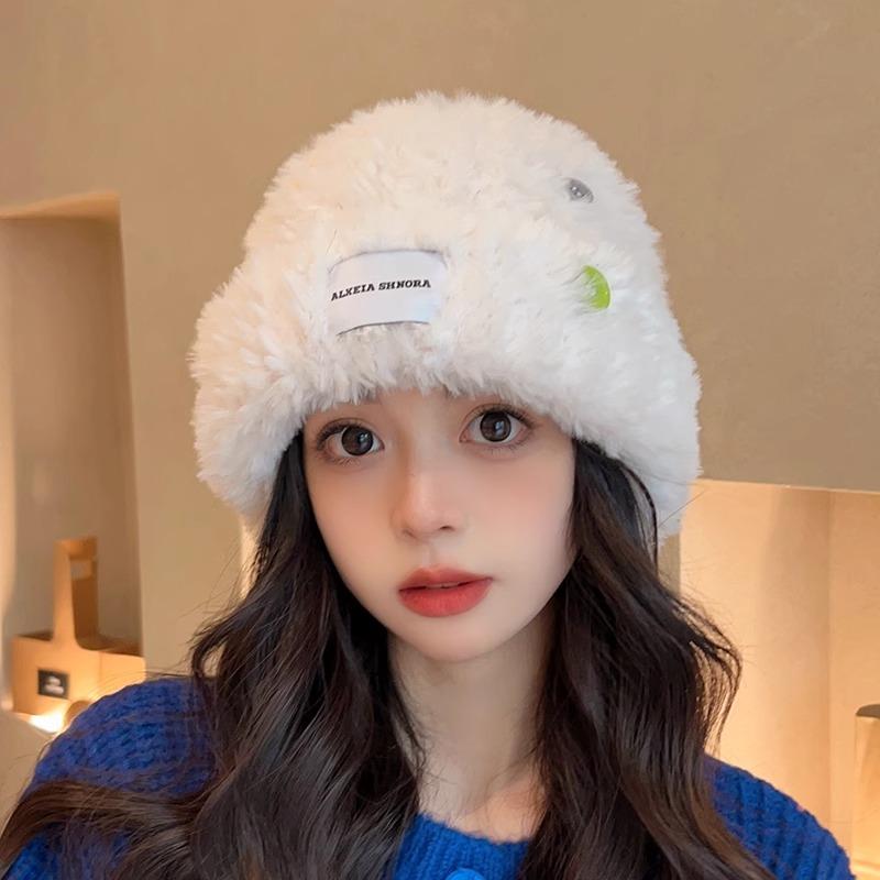 New Plush Hat for Women In Winter Korean Style Versatile Face Showing Small Thickened Warm Knitted Hat Ear Protecting Woolen Hat
