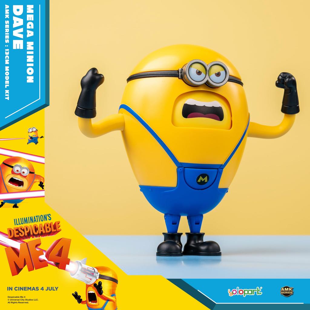 Minions Despicable Me 4 Mega Dave Action Figure with Hidden 6 Interchangeable Facial Minion Model Gift for Kids Ages 8 and Up Toy, 4.7-inch Pocket,