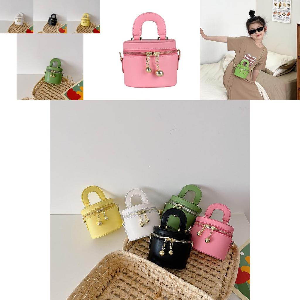 Trendy Yellow Mini Handbag For Kids Chic Girls Pu Leather Bucket Bag For Daily Use