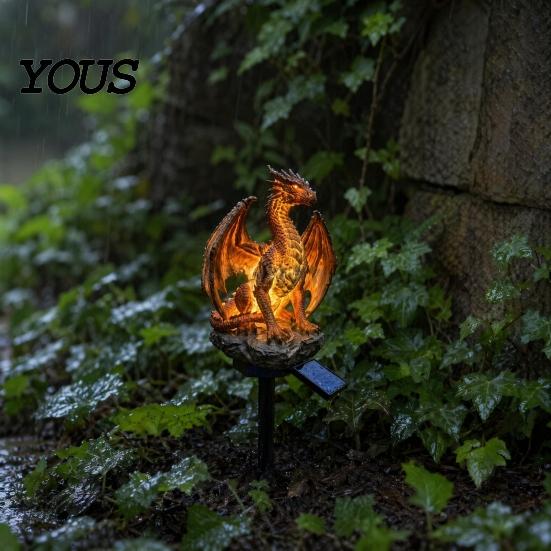 Trójwymiarowa solarna rzeźba ogrodowa, Statua Smoka Dzikusa, Rzeźba Dzikiego Człowieka, Automatyczna lampa z czujnikiem, Żywica, Dekoracja zewnętrzna nocna