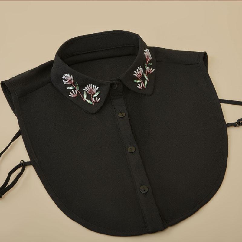 Heart Embroidery White Fake Collar Beads Detachable Collar Fake Women Vintage Crystal Lace Ladies False Blouse Collar Half Shirt