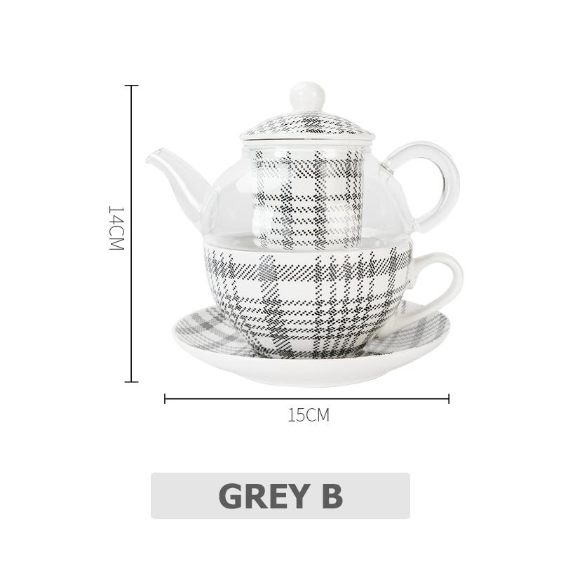 

Керамический чайный набор для одного человека с клетчатым дизайном стеклянный чайник из тонкого костяного фарфора блюдце чайная чашка ситечко для заваривания чая чайная посуда с подарочной коробкой Four-piece Set