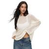 Autumn Hollow Out Knit Top Women's Loose Mesh Woven Sexy Round Neck Sheer Thin Sweater Women