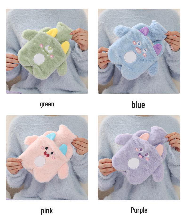 Cartoon Plush Hot Water Bag Hand Warmer - Double Plug, Detachable, Washable