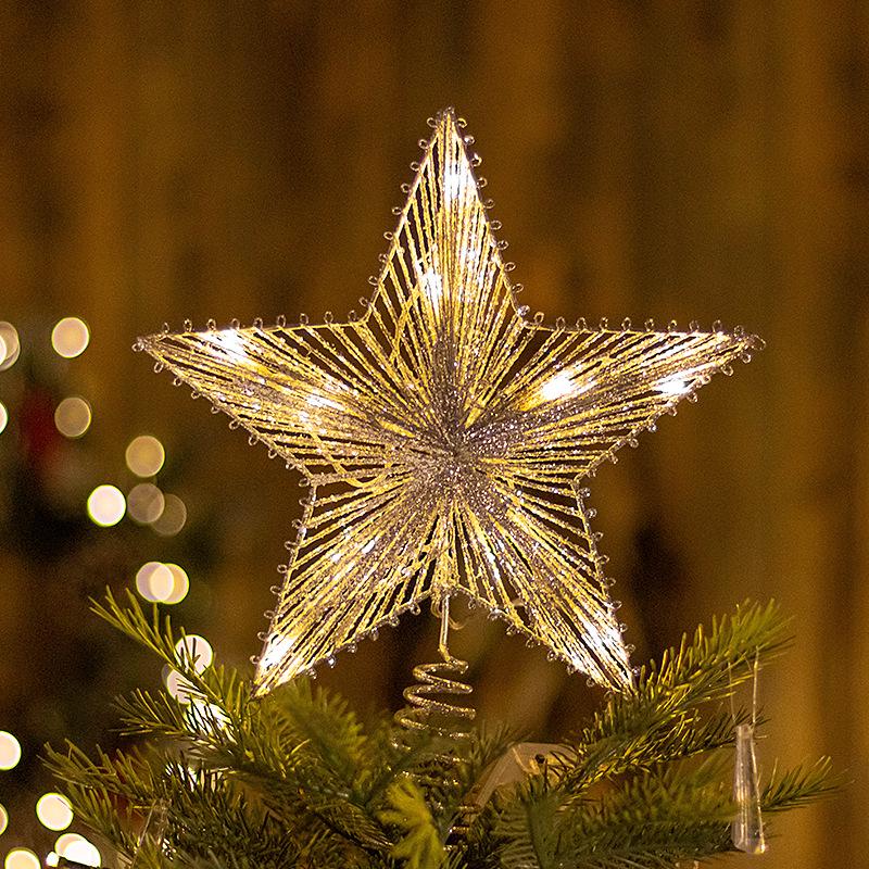 Luminous Wrought Iron LED Pentagram Tree Topper Star Decoration