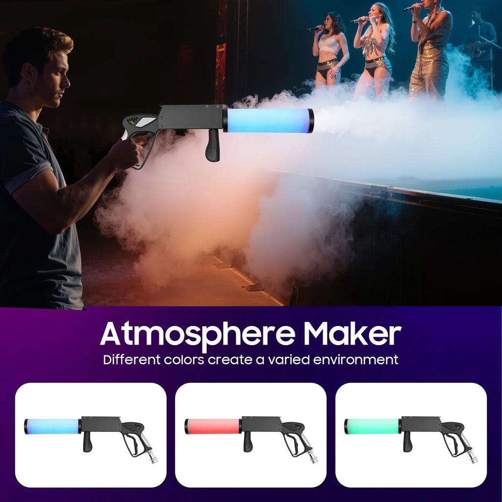 CO2 Handheld Fog Gun, 50W Stage Smoke Machine with LED Light Effects, DJ Special Effects Fog Gun