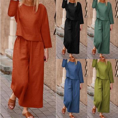 2024 Autumn/Winter Women's Casual Wide-Leg Long Pants Two-Piece Set - Solid Color