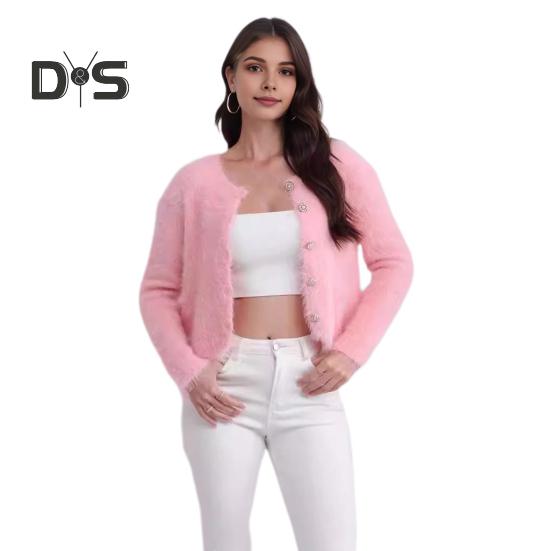 

Осень-зима, женский кардиган, пальто, пушистый плюш, однобортный, с U-образным вырезом, с длинными рукавами, утолщенный, однотонный, из искусственного меха, вязаный свитер, куртка розовый