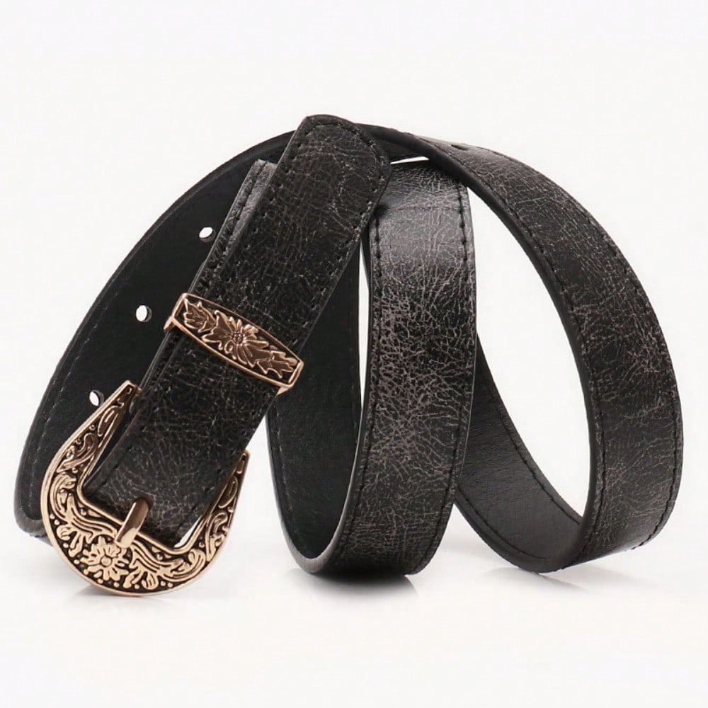 New Vintage Carved Button Women's Belt, Fashionable Versatile Jeans, High-end Belt for Women
