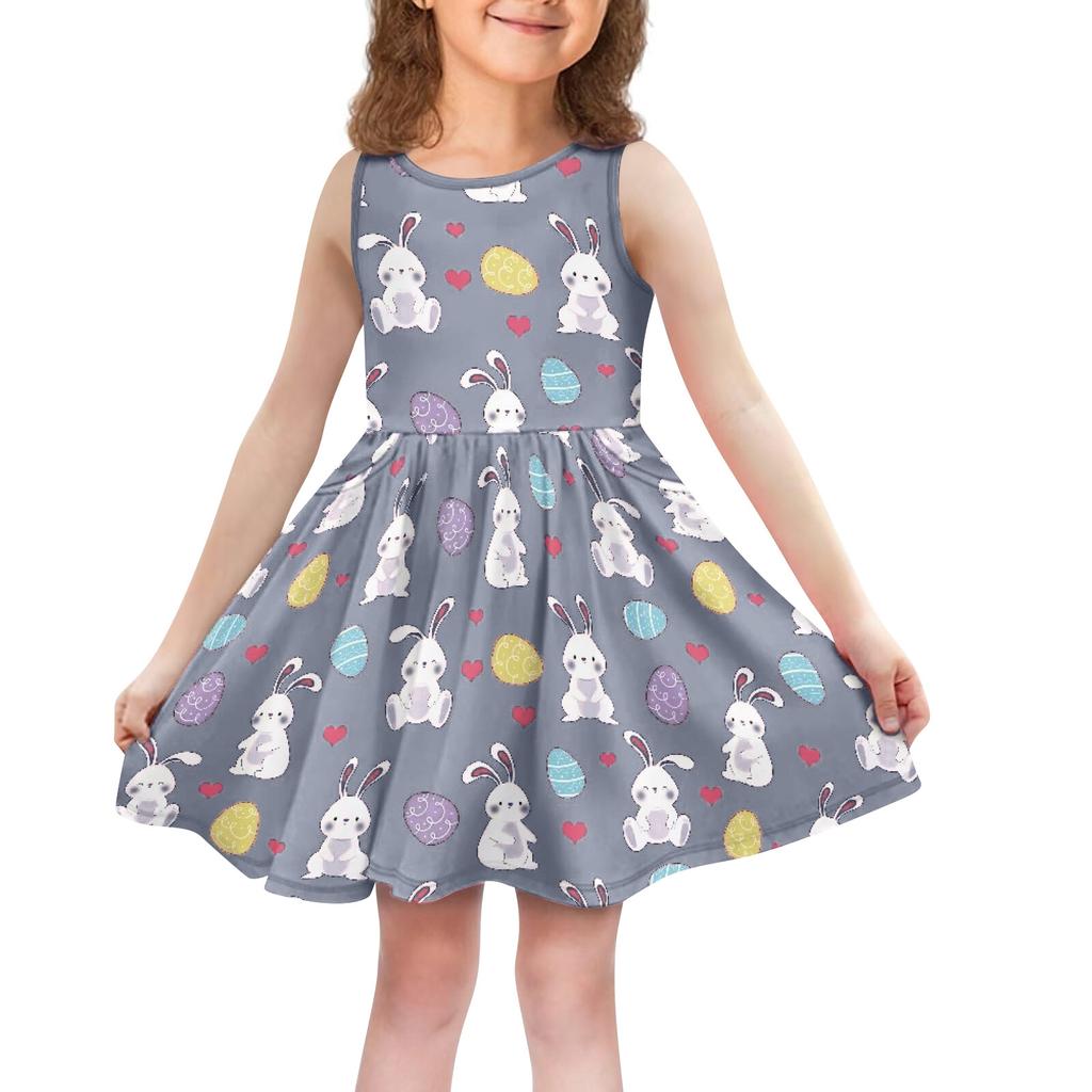 Children's Fashionable Comfortable Sleeveless Easter Print Casual Dress