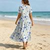 Frauen Casual Lose Bohemian Blumenkleid Kurzarm Lange Maxi Sommer Strand Swing Kleid