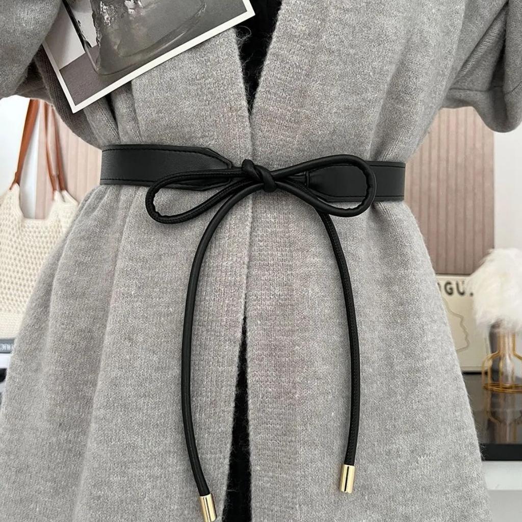 Fashion Round Leather Rope Thin Belt Waist Chain Women Decorative Knotted Waist Rope Decorative Skirt Coat Sweater Strap