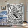 Halloween Retro Castle Crow Line Drawing Printed Flannel Blanket, Atmospheric Dark Night Pumpkin Ghost Decorative Blanket, Home Sofa Casual Blanket Be