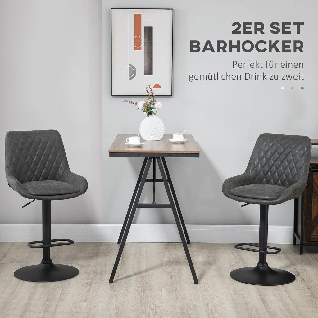 Bar Stool Kitchen Stool Designer Stool, Height-Adjustable, with Footrest, 51 cm x 59 cm x 117 cm, Dark Gray + Black