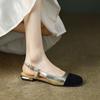 Xiaoxiangfeng Color Matching Low-heeled Bag Head Sandals Women's 2024 Summer New Silver Rear Empty Flat Shoes