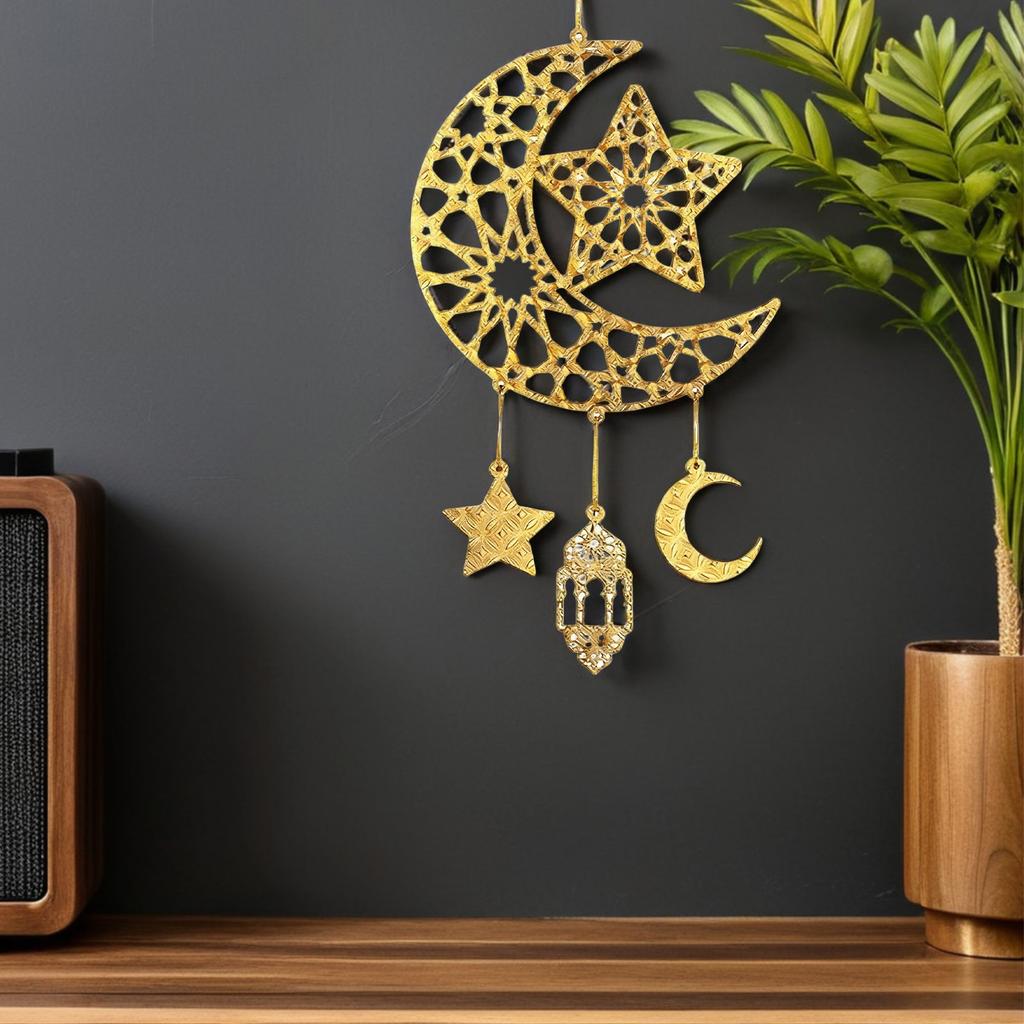 Islamic Eid Hanging Decor Party Golden Moon Lanterns Muslim Supplies Sign Ramadan Wall Star Ornaments