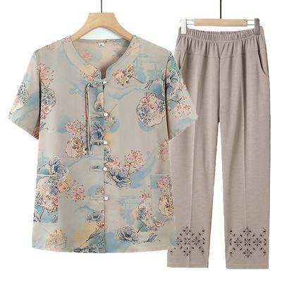 Chinese Style Summer Set: Short-Sleeved Shirt for Middle-Aged Women