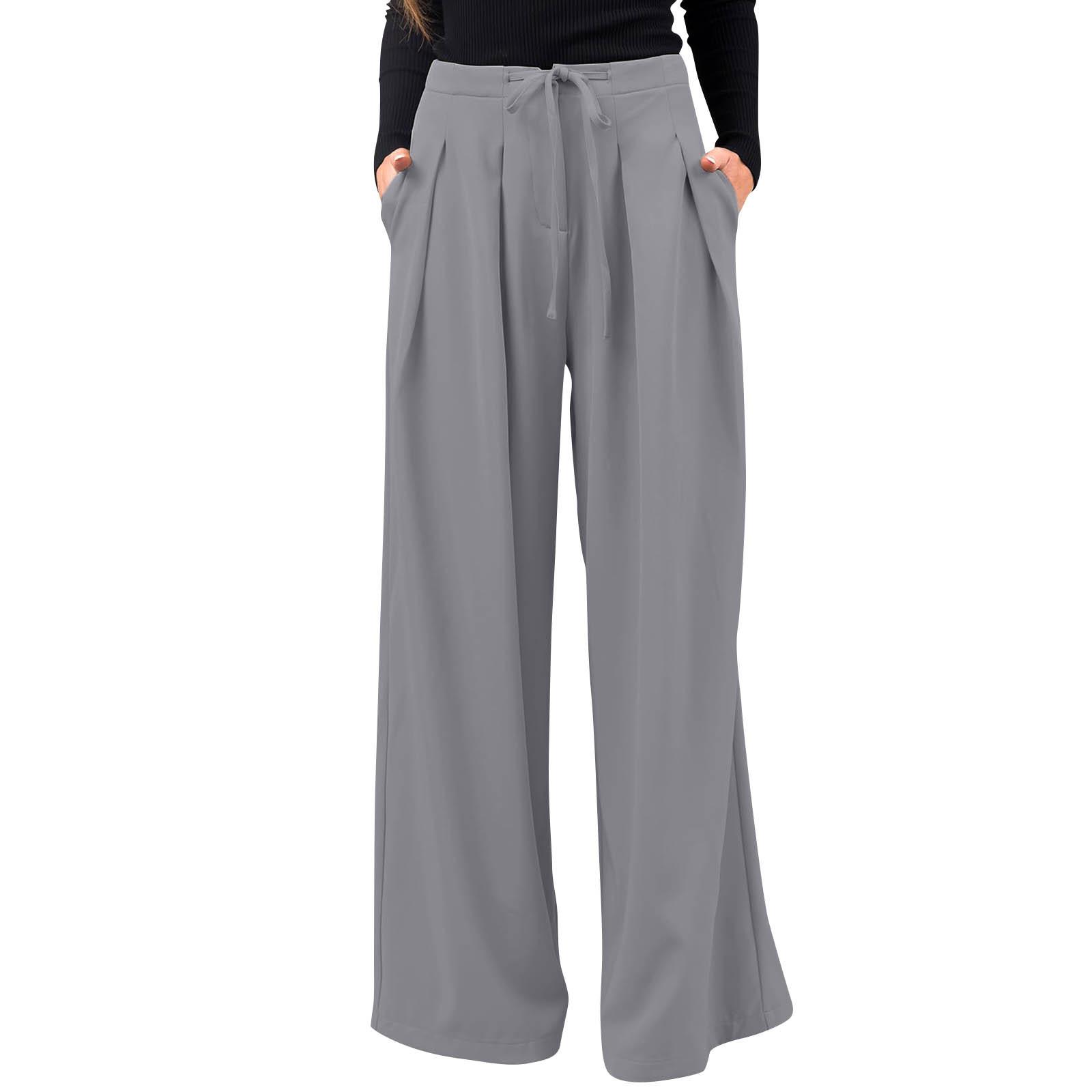 

Женские прямые длинные брюки-палаццо с высокой талией, повседневные деловые офисные рабочие брюки M серый