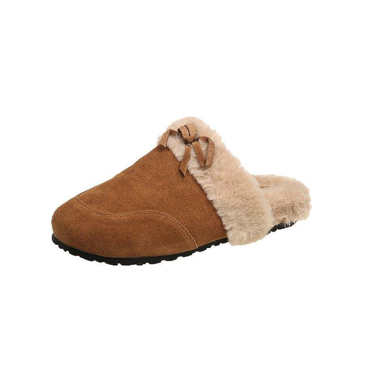 Soft leather version~ frosted and velvet bag head Boken slippers for women to wear autumn and winter muffin thick-soled evening warm cotton shoes