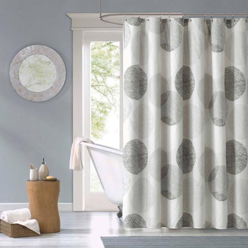 

Music-Themed Shower Curtain – Gray & White Circular Print, Fade-Resistant Microfiber, 12 Button Holes, Lightweight, Durable W90xH180cm