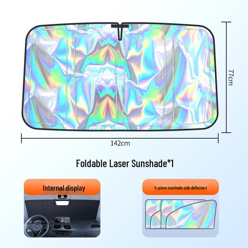 New Quad-Fold Car Sunshade: Laser Heat Insulation, Blackout Curtain, Sun Shield for Interior Windshield.