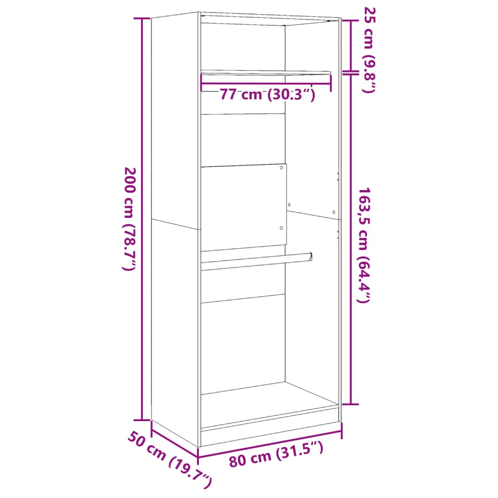 Wardrobe with Rustic Wood Effect 80 x 50 x 200 cm Engineered Wood