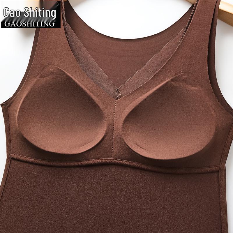 Women's Seamless Silk Lace Vest with Built-in Bra - Plus Velvet, Brushed for Warmth - Perfect for Autumn and Winter