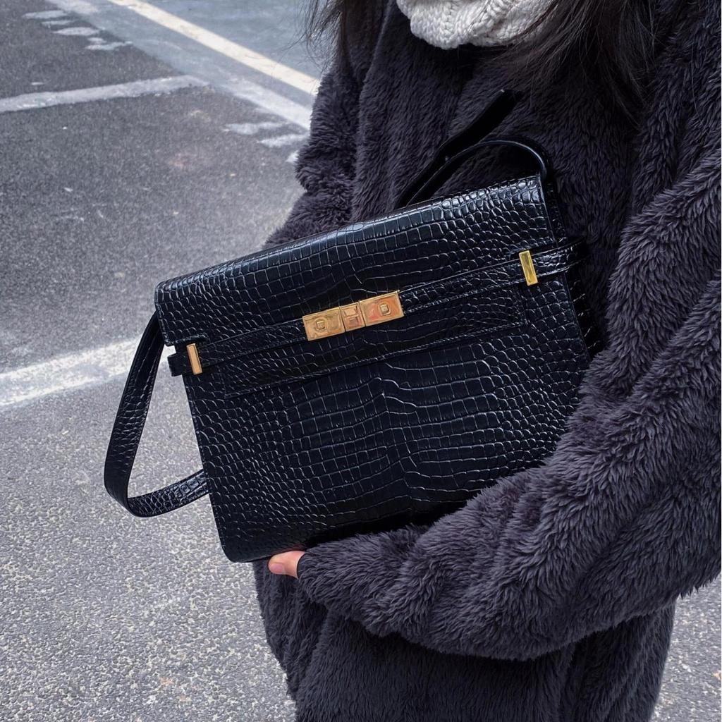 Poplar Grove Manhattan Unterarmtasche Premium Alligatorleder BOX Vintage Pendler Schultertasche Baguette Tasche Damen