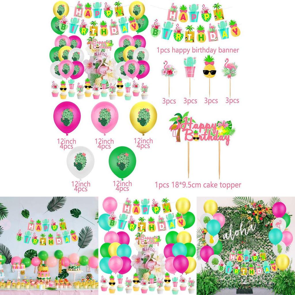 Vibrant Hawaiian Flamingo Cactus Pineapple Coconut Balloon Decoration For Festive Parties